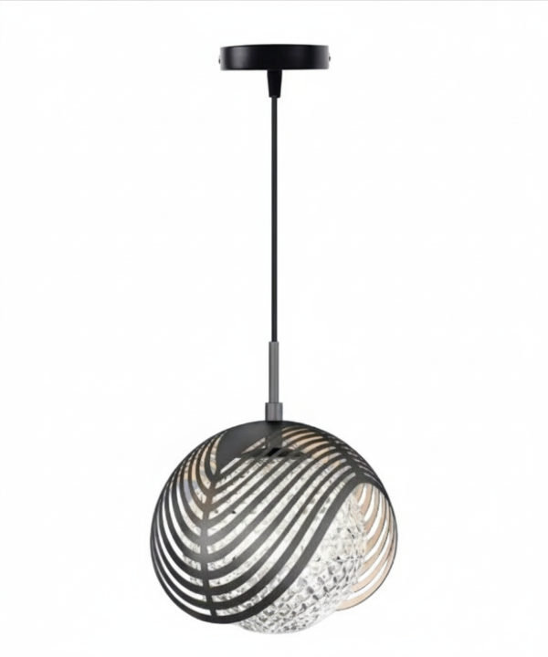 Black Globe Cage Pendant with Crystal Inner