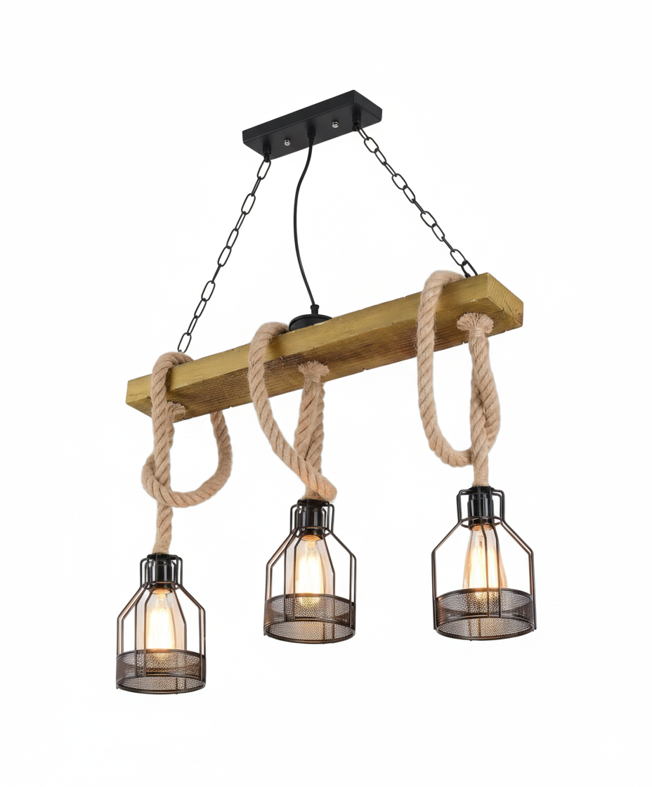 Rustic Wood Beam 3-Light Island Pendant