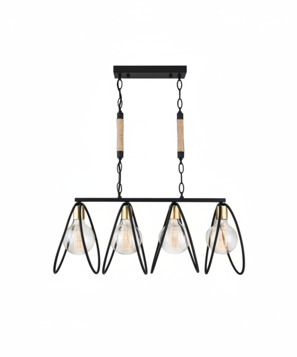 4-Light Black & Gold Industrial Bar Pendant