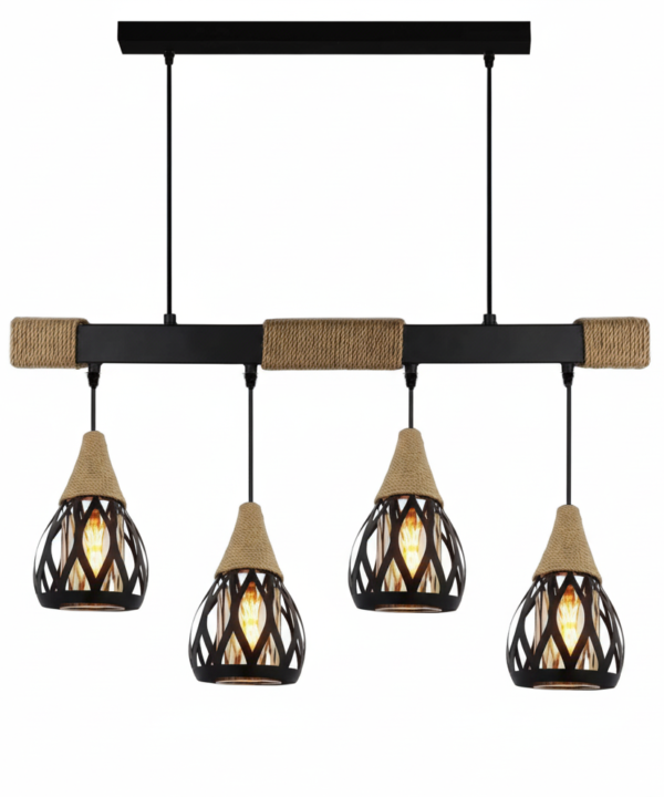 4-Light Rope-Wrapped Bar Island Pendant