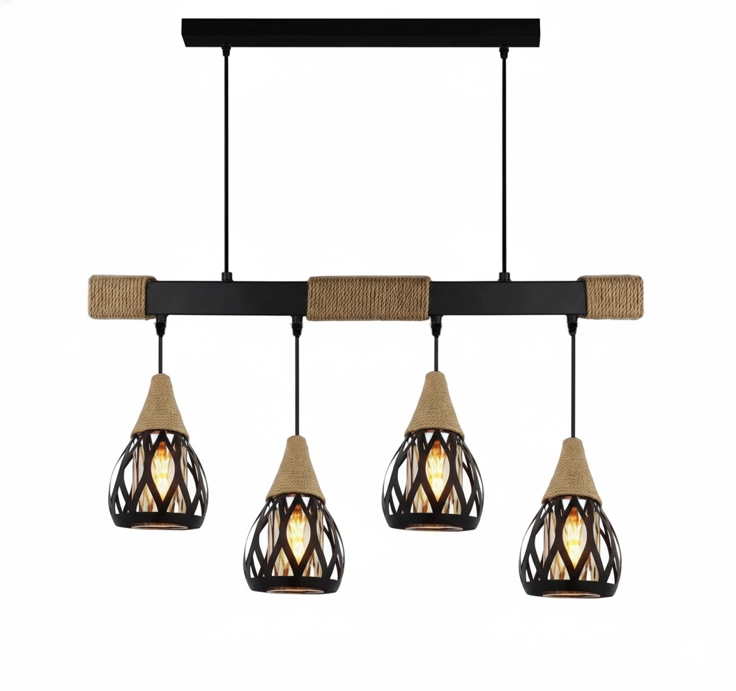 4-Light Rope-Wrapped Bar Island Pendant