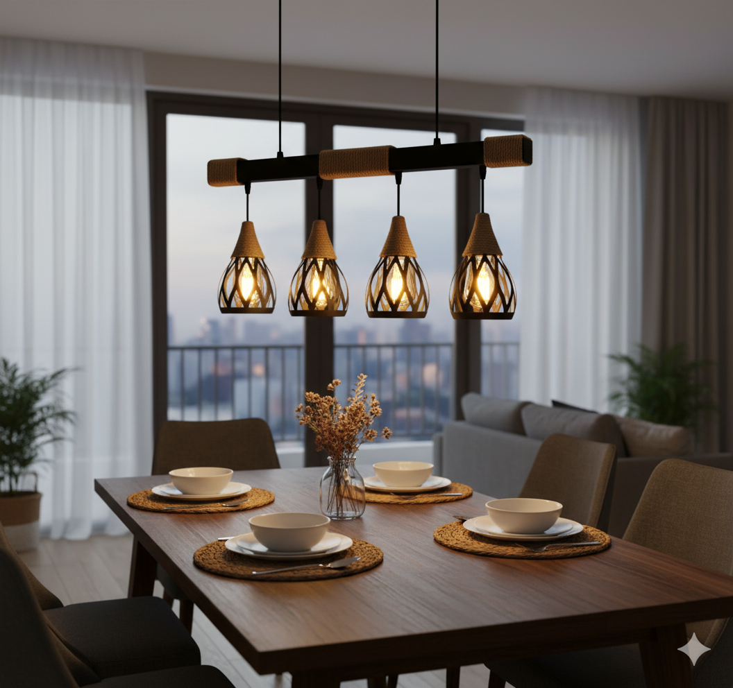 4-Light Rope-Wrapped Bar Island Pendant - Image 2