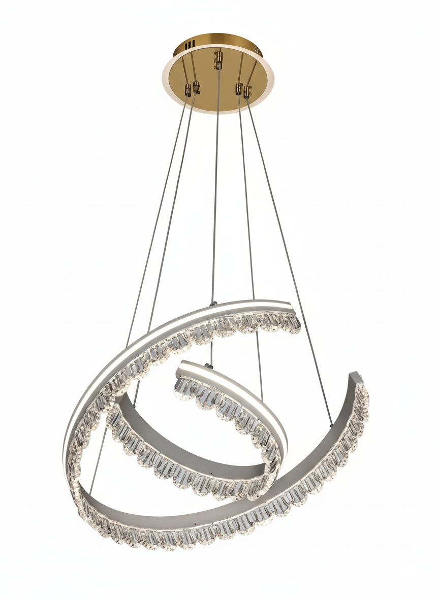 LED Crystal Crescent Duo-Ring Pendant