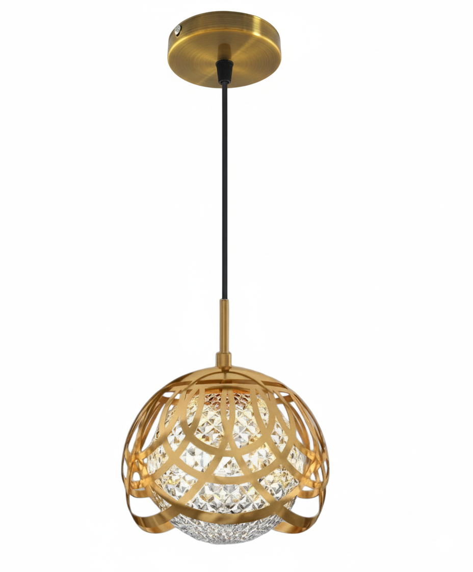 Gold Lattice Globe Crystal Pendant