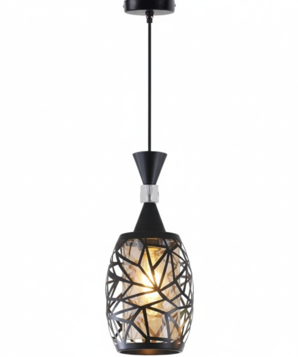 Black Geometric Vase Pendant with Crystal Insert