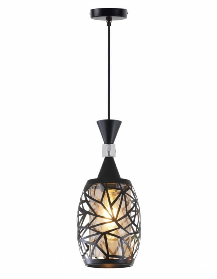 Black Geometric Vase Pendant with Crystal Insert