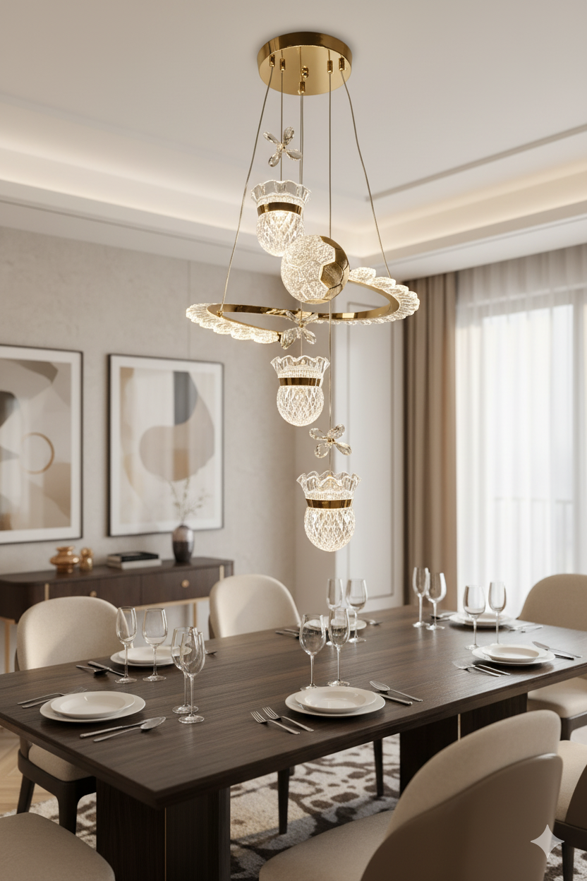 50W LED Crystal Flower Multi-Tier Pendant - Image 2