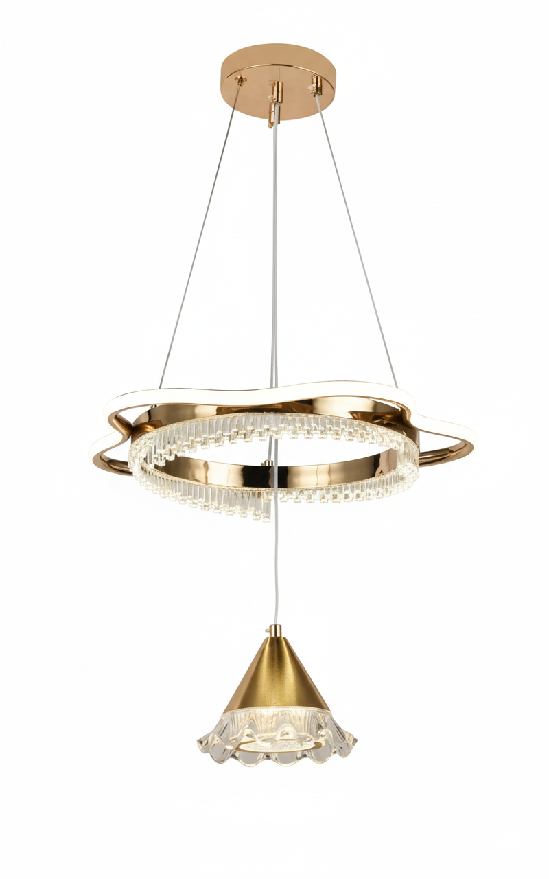 LED Cloud Ring & Crystal Cone Pendant – White