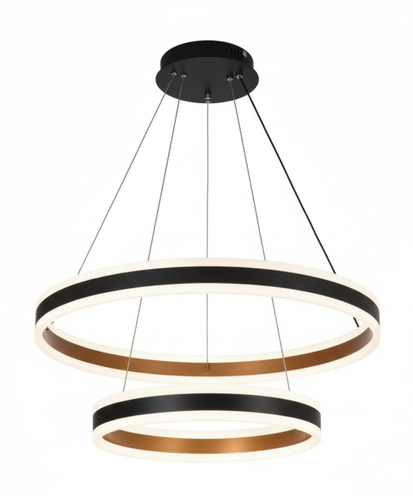 LED Black & Copper Dual Ring Tiered Pendant