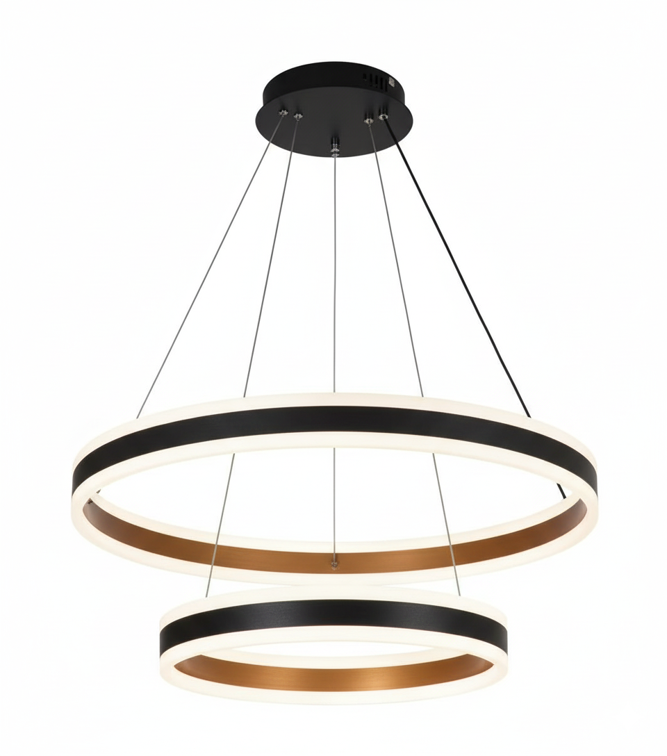LED Black & Copper Dual Ring Tiered Pendant