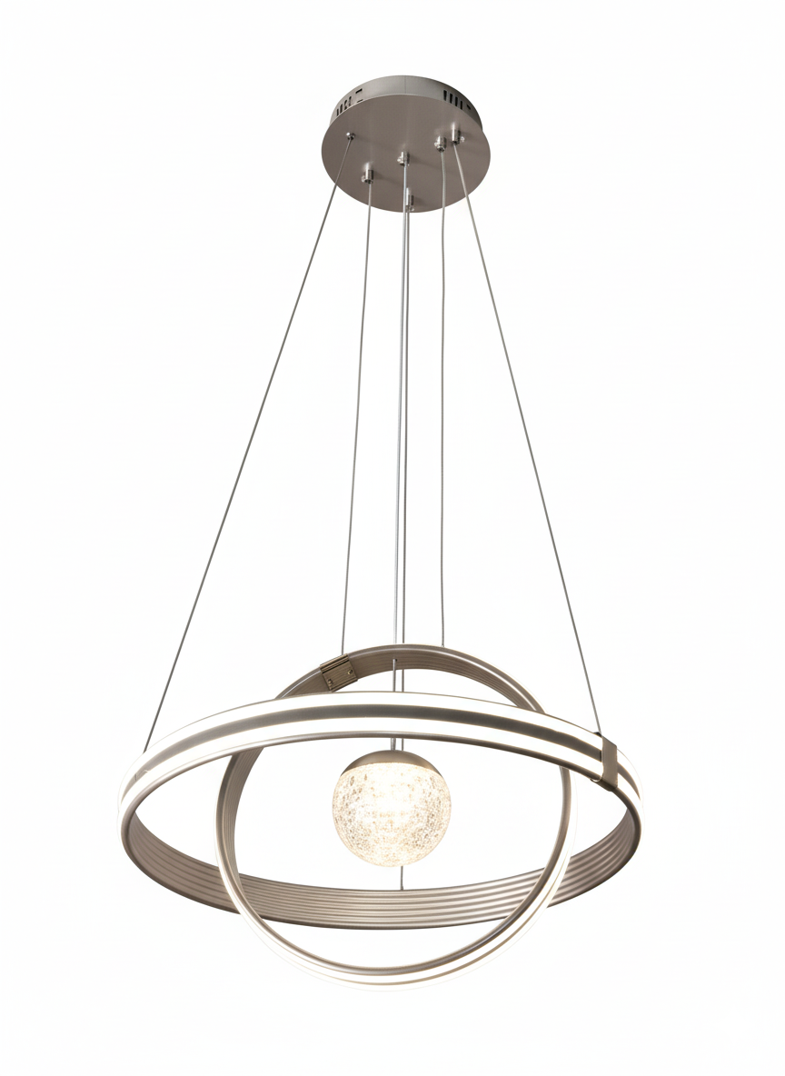 LED Silver Saturn Ring Orb Pendant
