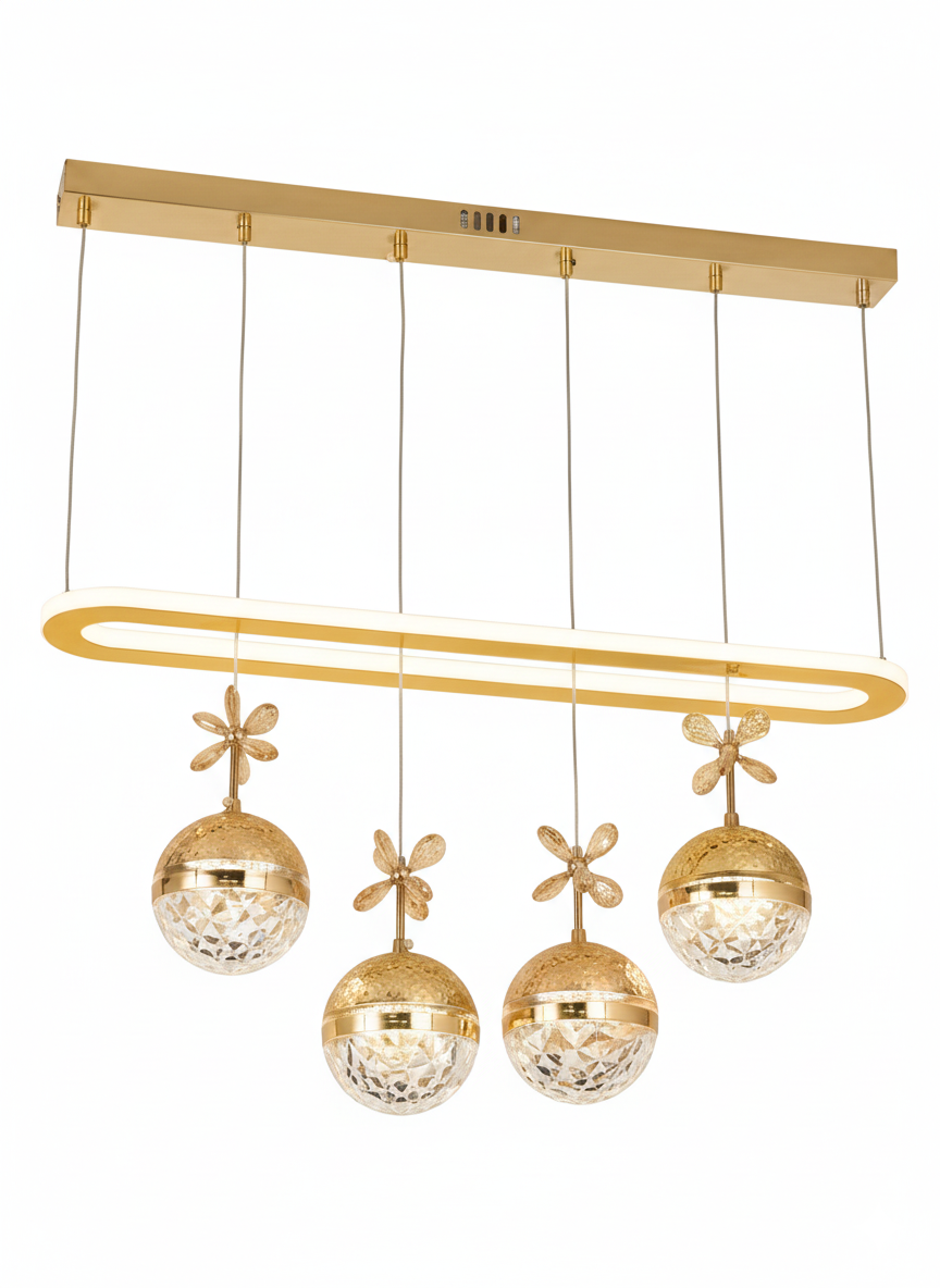 LED Gold Bar & Crystal Ball Island Pendant