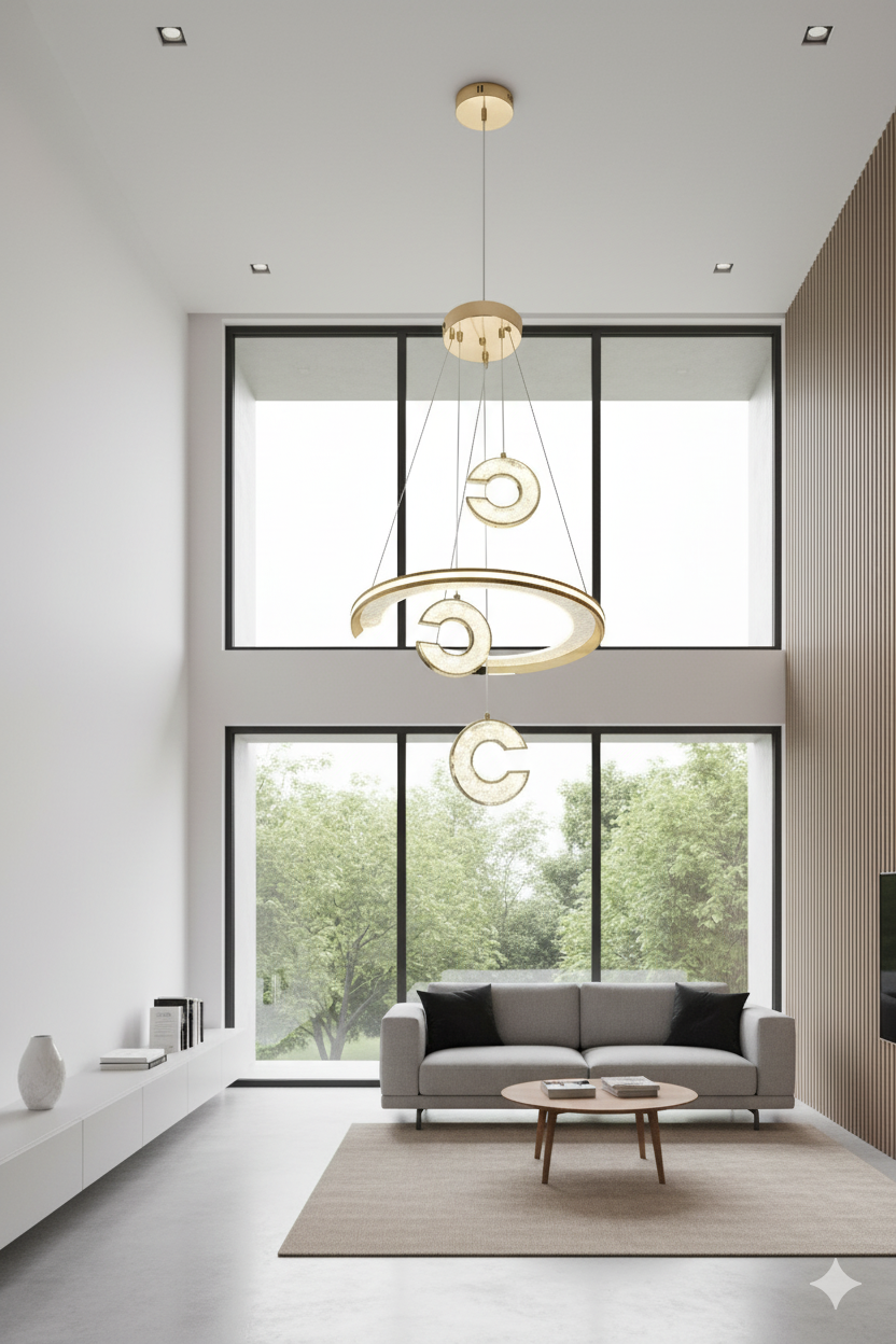 LED Gold Crescent & C-Ring Pendant - Image 2