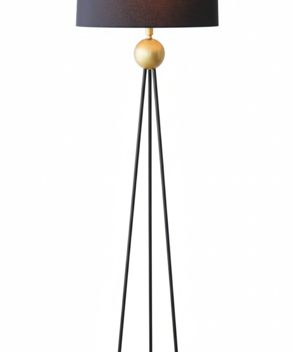 Black Tripod & Gold Globe Floor Lamp