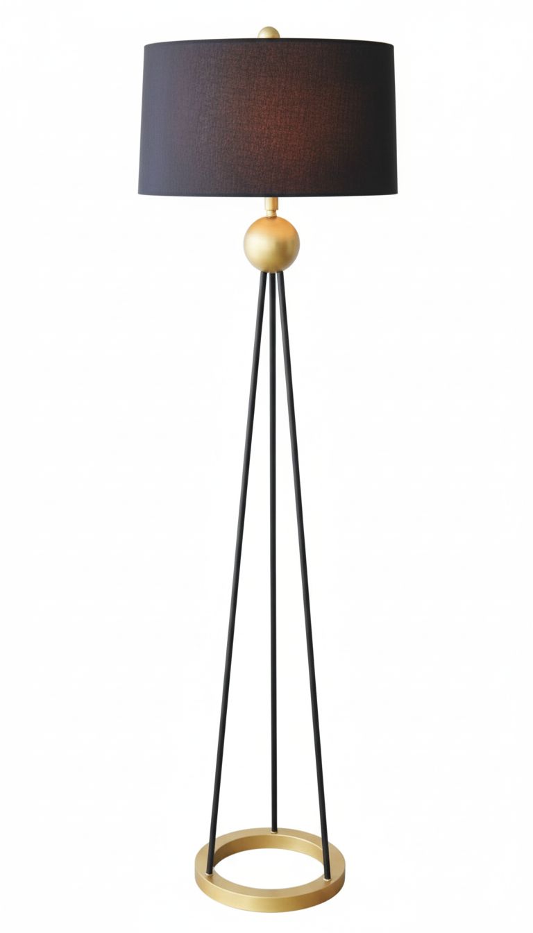 Black Tripod & Gold Globe Floor Lamp