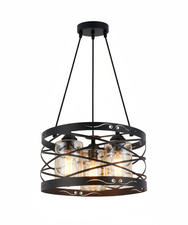 Industrial Black 3-Bulb Drum Pendant