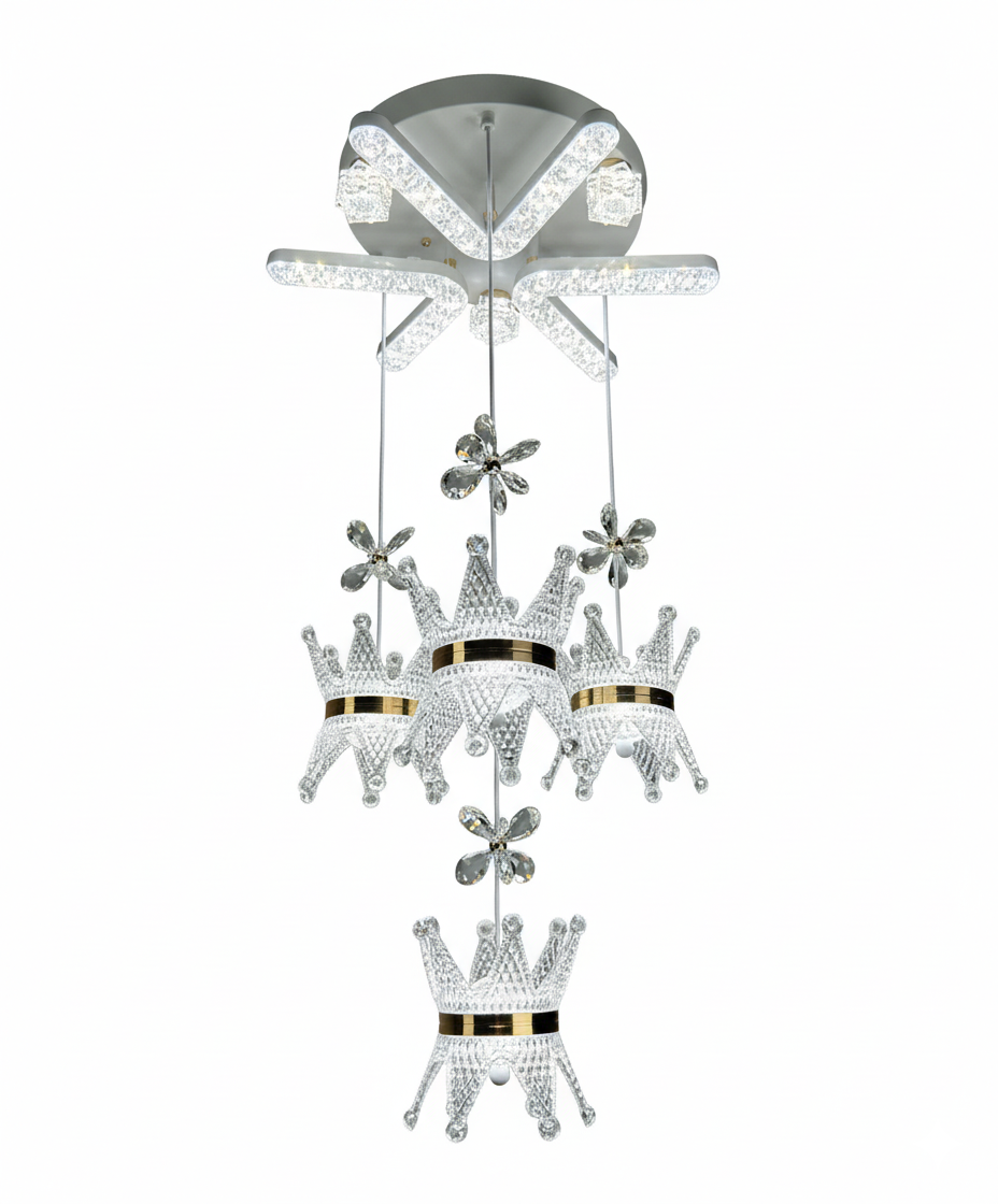 80W LED Crystal Crown Multi-Tier Pendant