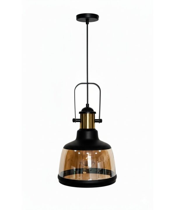 Industrial Black & Amber Glass Bell Pendant