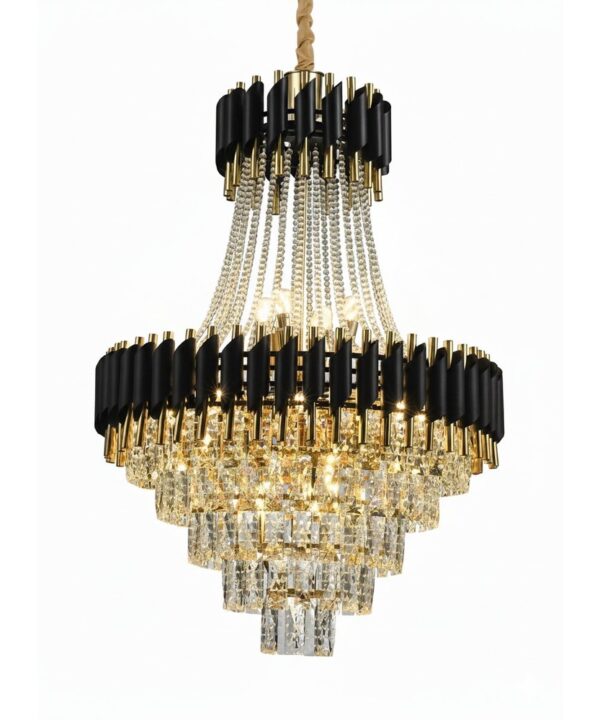 Grand Black & Gold Crystal Cascade Chandelier 800mm