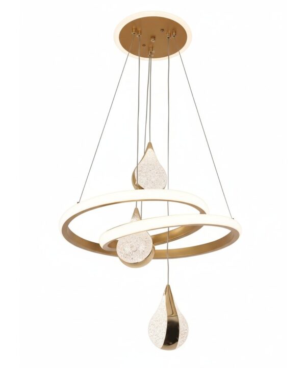 LED Ring & Crystal Raindrop Pendant – White