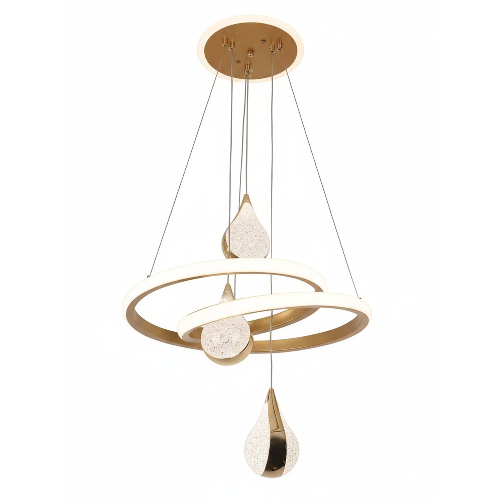 LED Ring & Crystal Raindrop Pendant – White