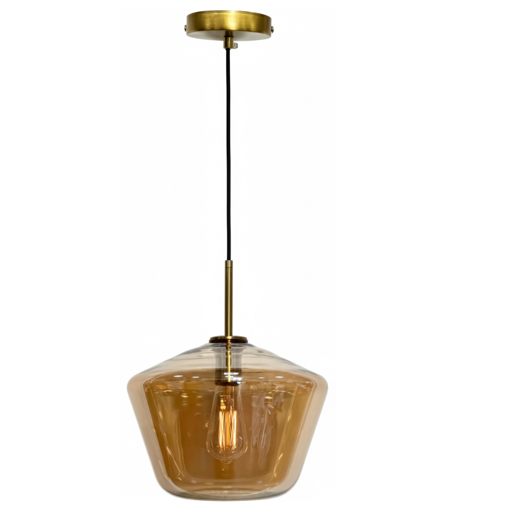 Amber Faceted Diamond Glass Pendant